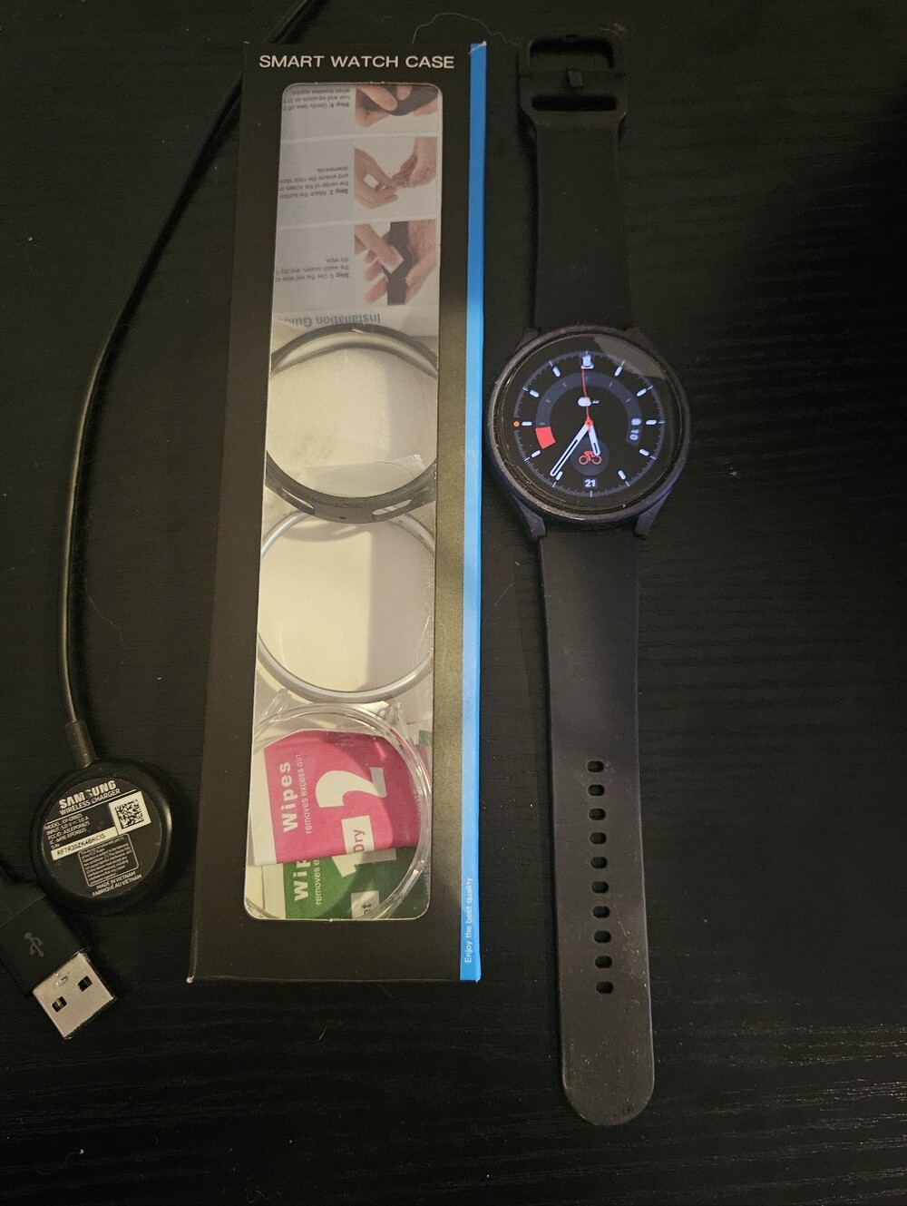 Samsung Black Galaxy Smartwatch 5 with Screen Protectors And Faceplates